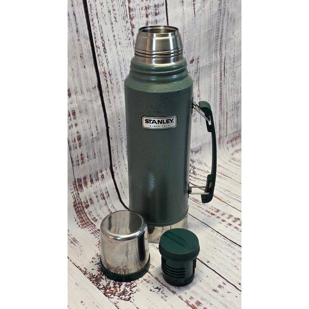 Vintage Stanley Vacuum Insulated Thermos 1.1qt Green EUC Hammertone Classic - Picture 5 of 7